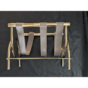 1970 MCM Sling Magazine Luggage Rack Brass Brown Leather Strap